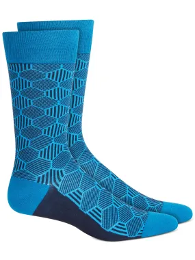ALFANI Mens Navy Printed Moisture Wicking Seamless Casual Crew Socks