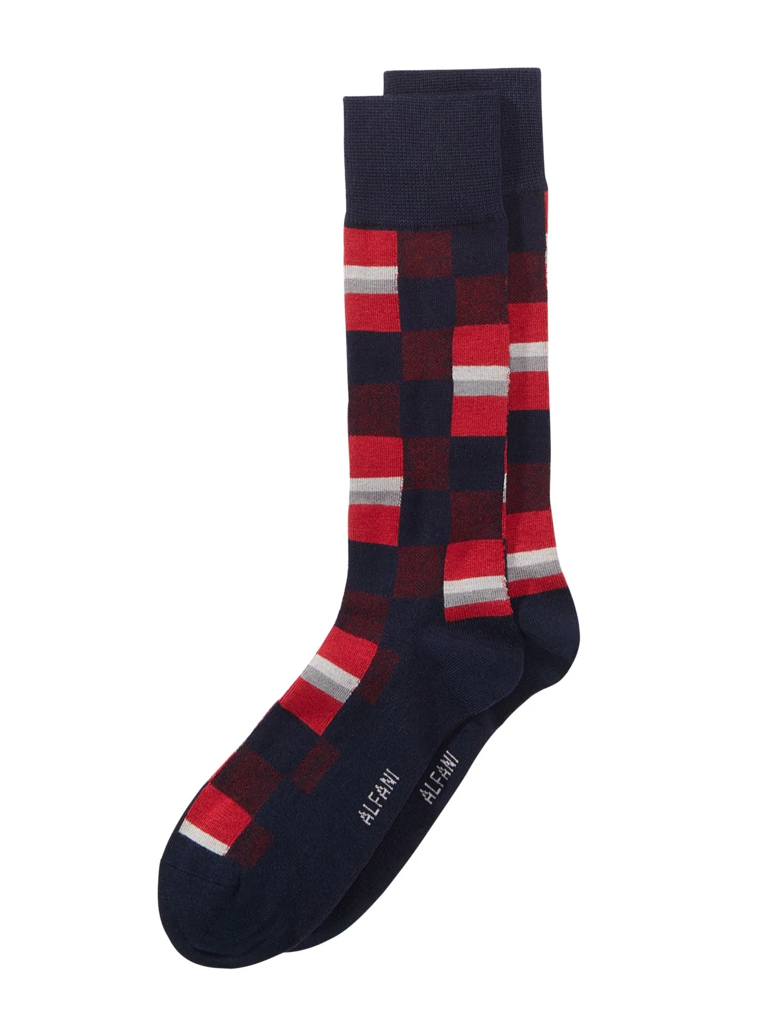ALFANI Womens Red Blue Mosaic Boxes Moisture Wicking Dress Crew Socks