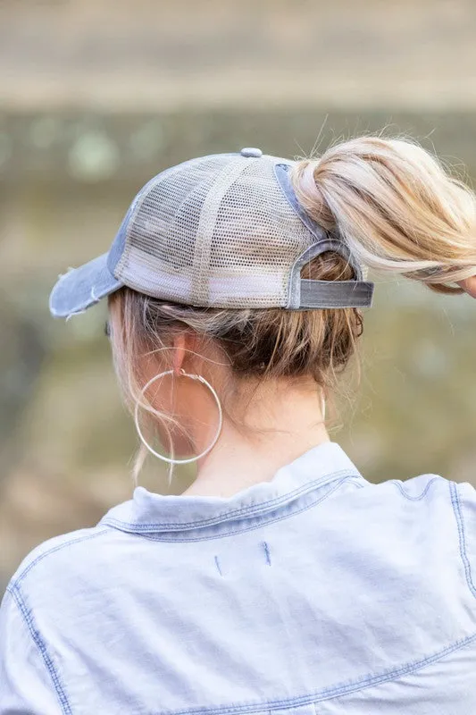 ALLI'S CORNER- Distressed Messy Bun Hat Cap - 8 COLORS!!