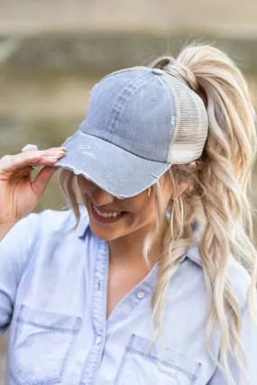 ALLI'S CORNER- Distressed Messy Bun Hat Cap - 8 COLORS!!