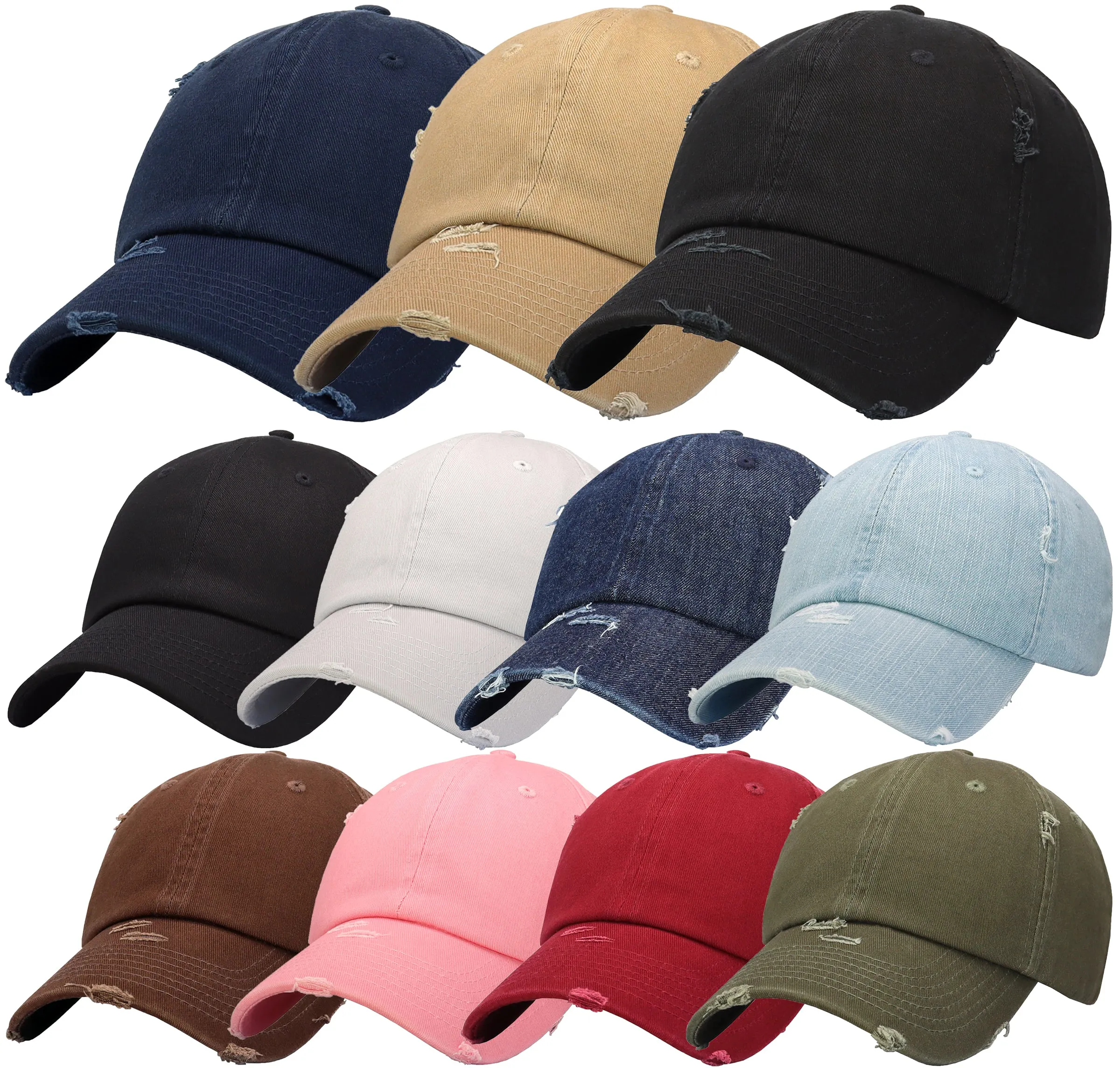 ANTOURAGE Vintage Distressed Unisex Washed Plain Cotton New Baseball Dad Hat Cap - Dark Denim - 10 Units ($5.50 Ea.)