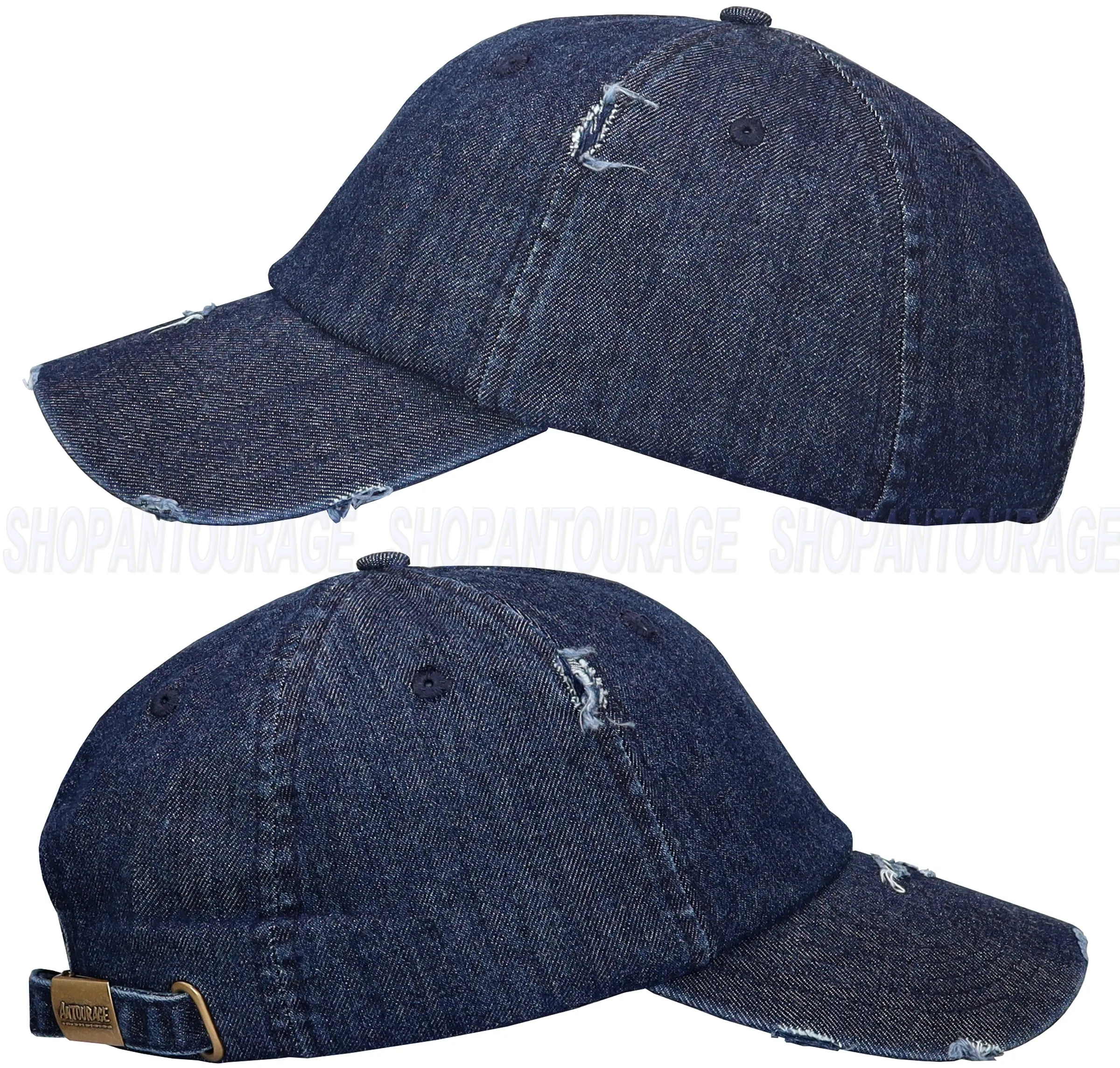 ANTOURAGE Vintage Distressed Unisex Washed Plain Cotton New Baseball Dad Hat Cap - Dark Denim - 10 Units ($5.50 Ea.)