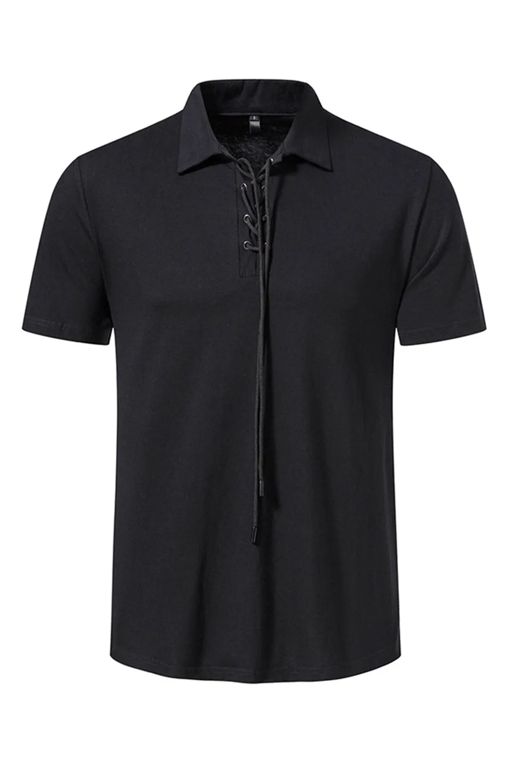 Army Green Short Sleeves Lace-up Collar Casual Polo Shirt