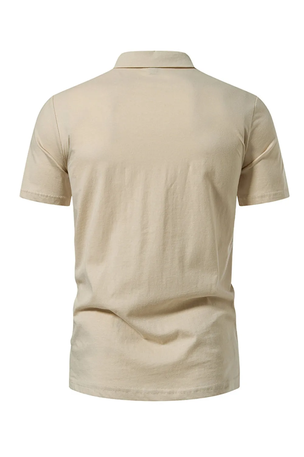 Army Green Short Sleeves Lace-up Collar Casual Polo Shirt