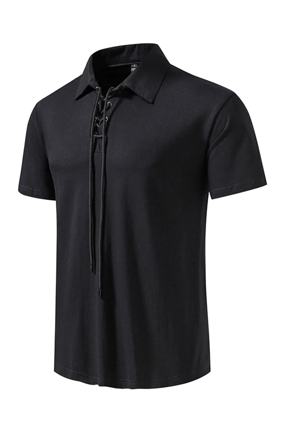 Army Green Short Sleeves Lace-up Collar Casual Polo Shirt