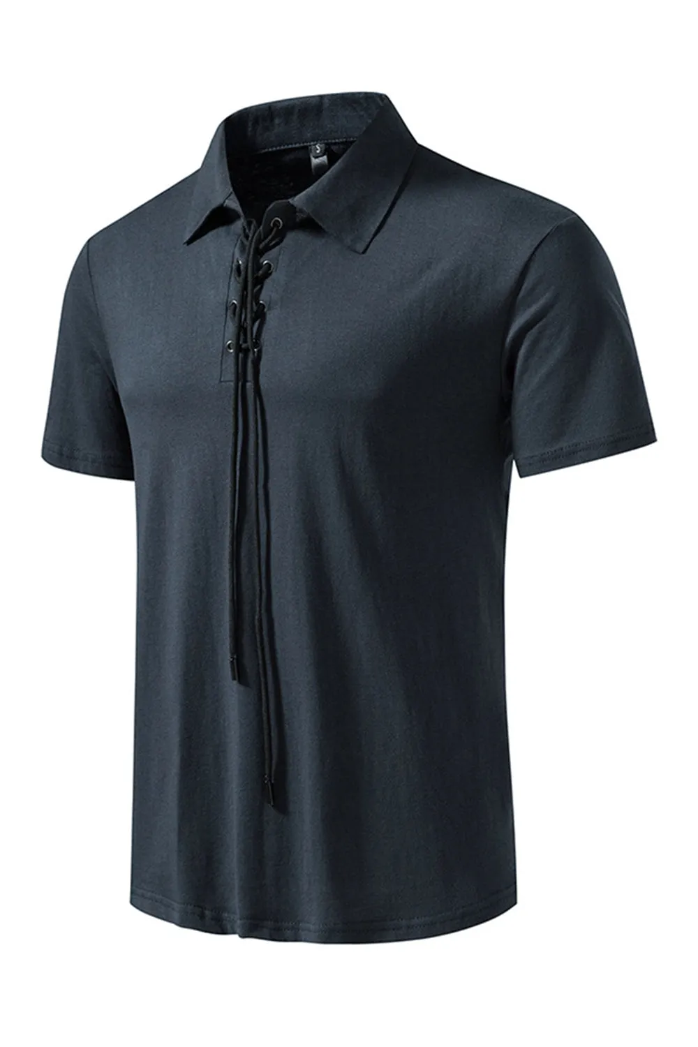 Army Green Short Sleeves Lace-up Collar Casual Polo Shirt