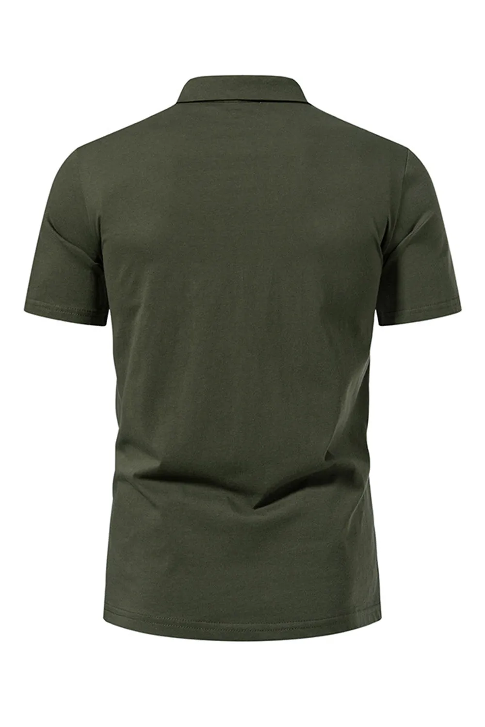 Army Green Short Sleeves Lace-up Collar Casual Polo Shirt