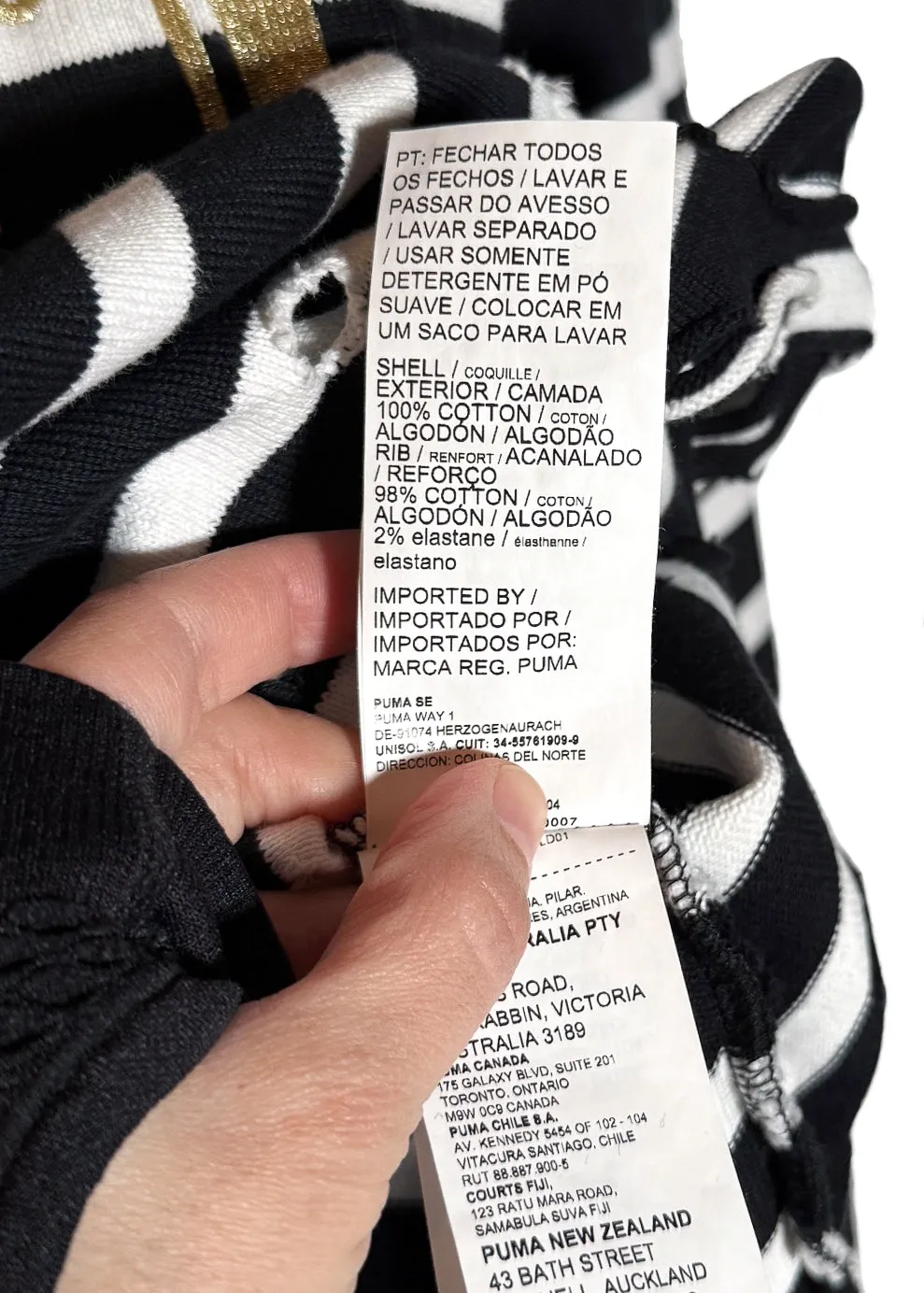 Balmain X Puma Black Striped Embroidered Distressed Hoodie Sweater
