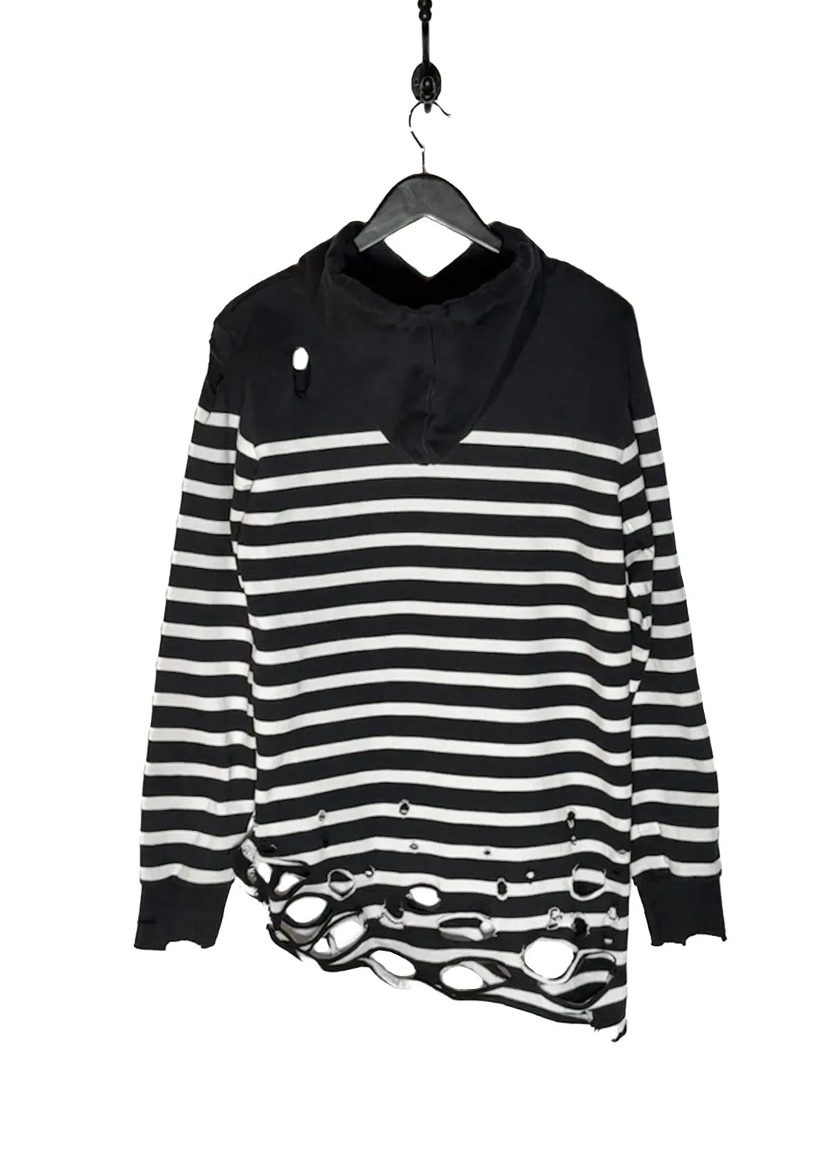Balmain X Puma Black Striped Embroidered Distressed Hoodie Sweater