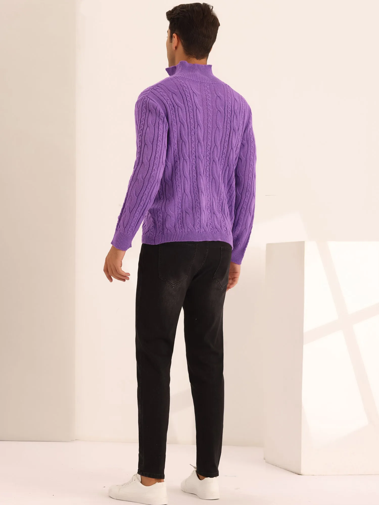 Casual Stand Collar Double Breasted Cable Knitted Cardigan Sweater