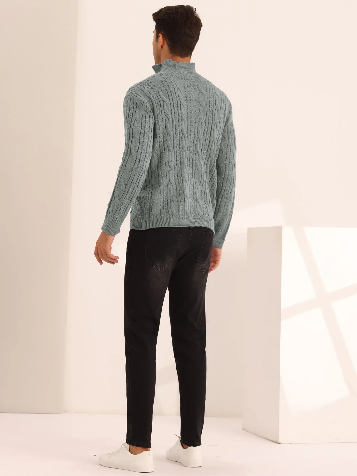 Casual Stand Collar Double Breasted Cable Knitted Cardigan Sweater