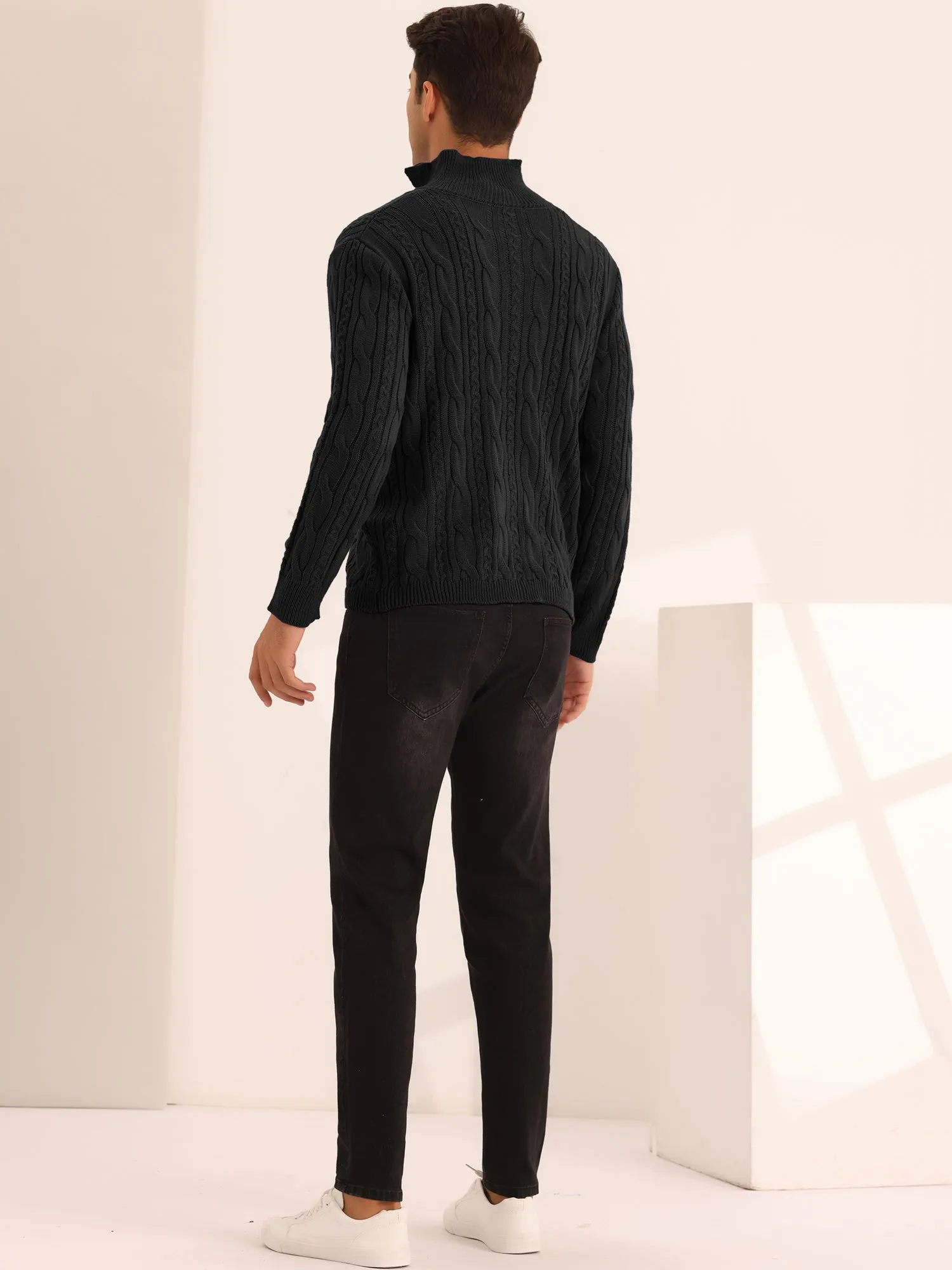 Casual Stand Collar Double Breasted Cable Knitted Cardigan Sweater