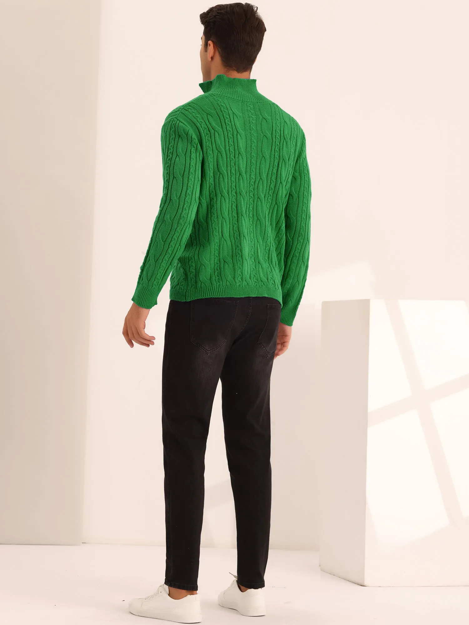 Casual Stand Collar Double Breasted Cable Knitted Cardigan Sweater