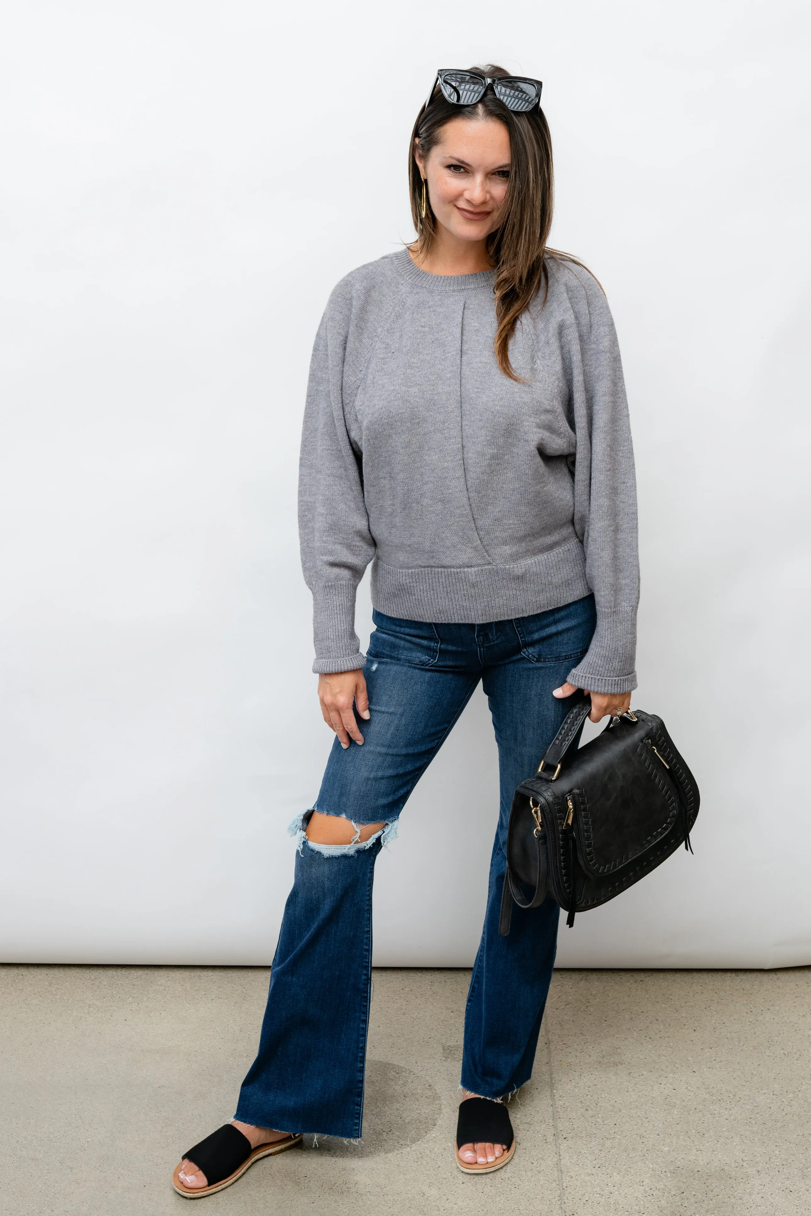 CLAUDELLE  KNIT SWEATER - GREY