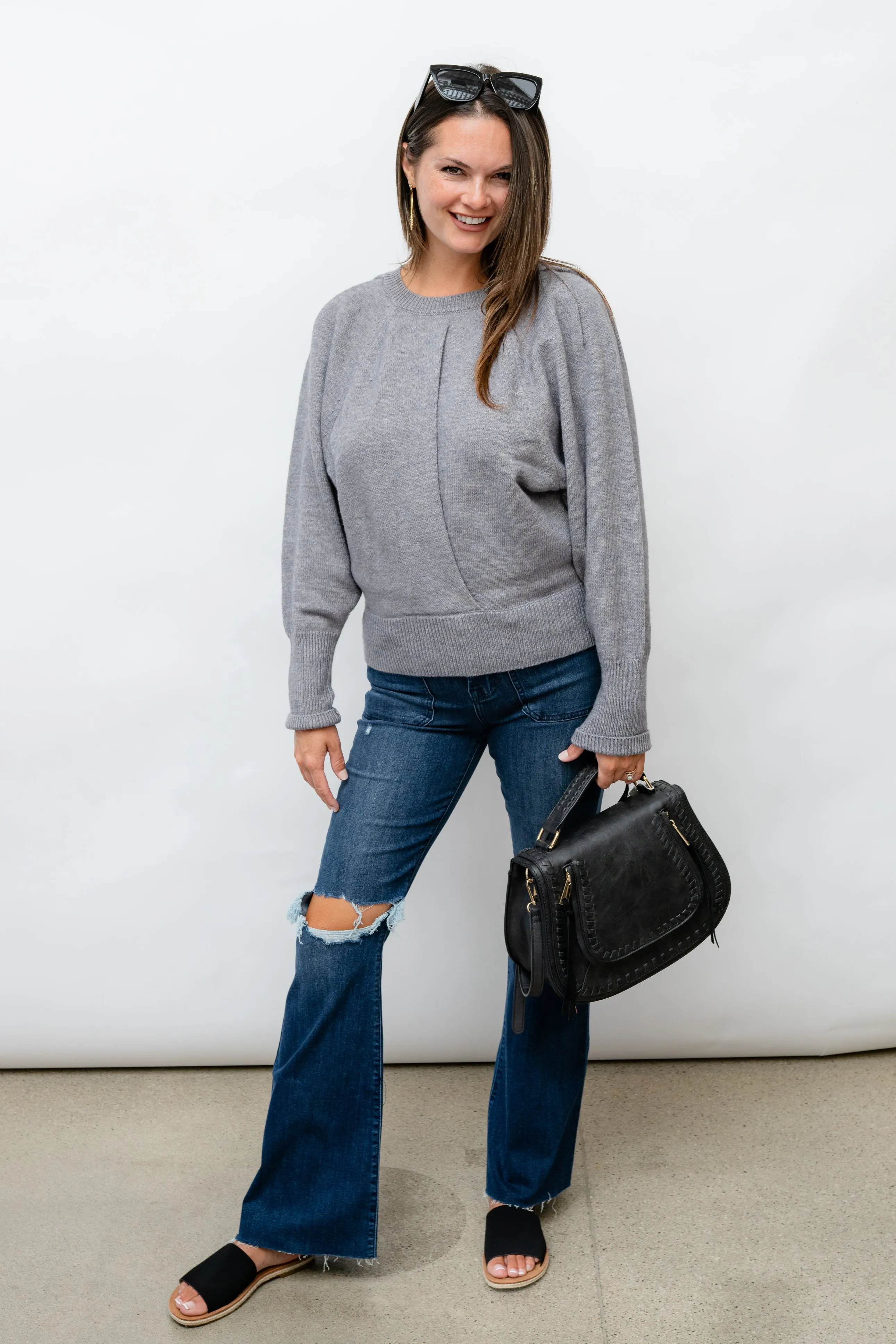 CLAUDELLE  KNIT SWEATER - GREY