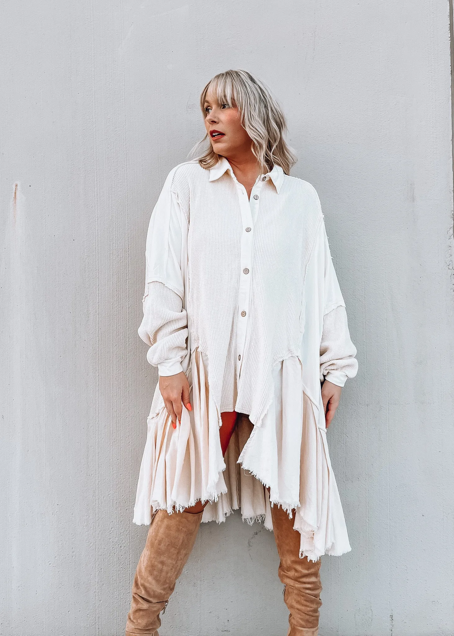 Cream Wafer Longline Shacket