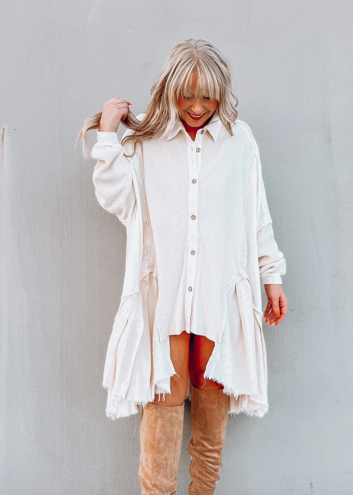 Cream Wafer Longline Shacket