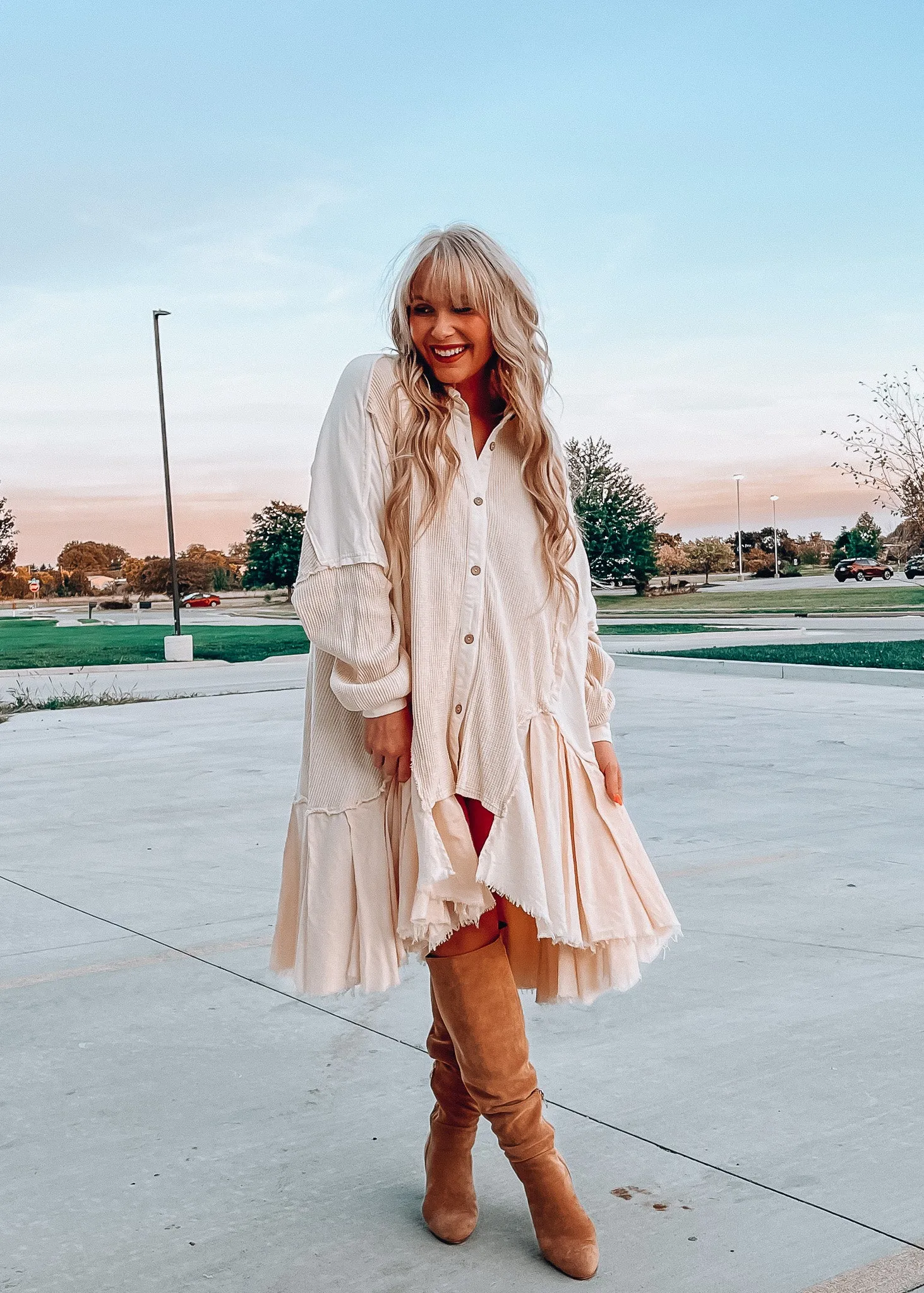 Cream Wafer Longline Shacket
