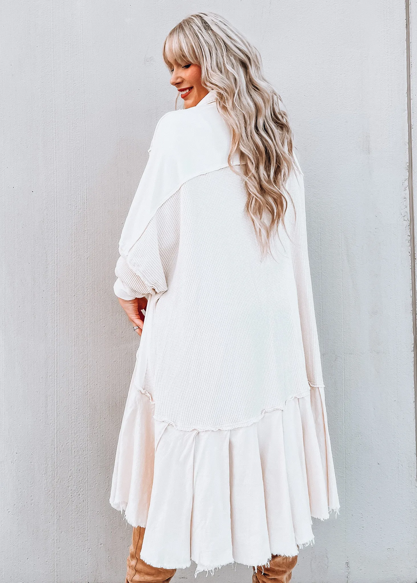 Cream Wafer Longline Shacket