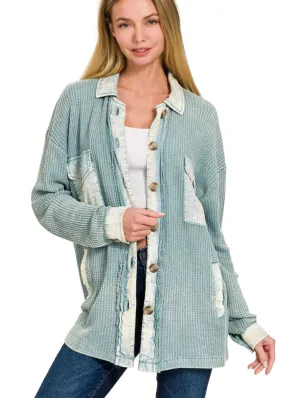 Distressed Blue Waffle Shacket