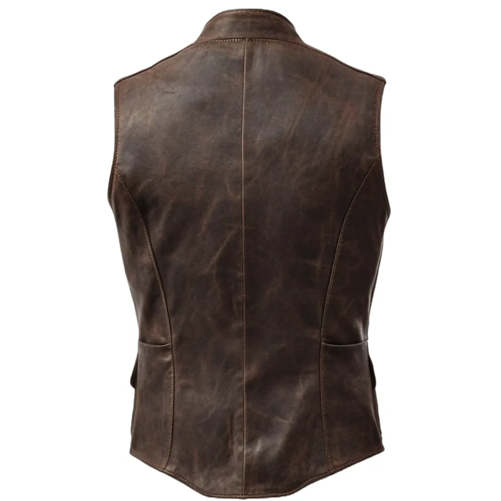 Distressed Brown Leather Vest - Classic Button-Up Design | El Zoro