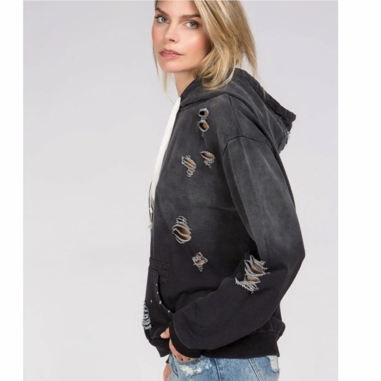 Distressed Hoody Black