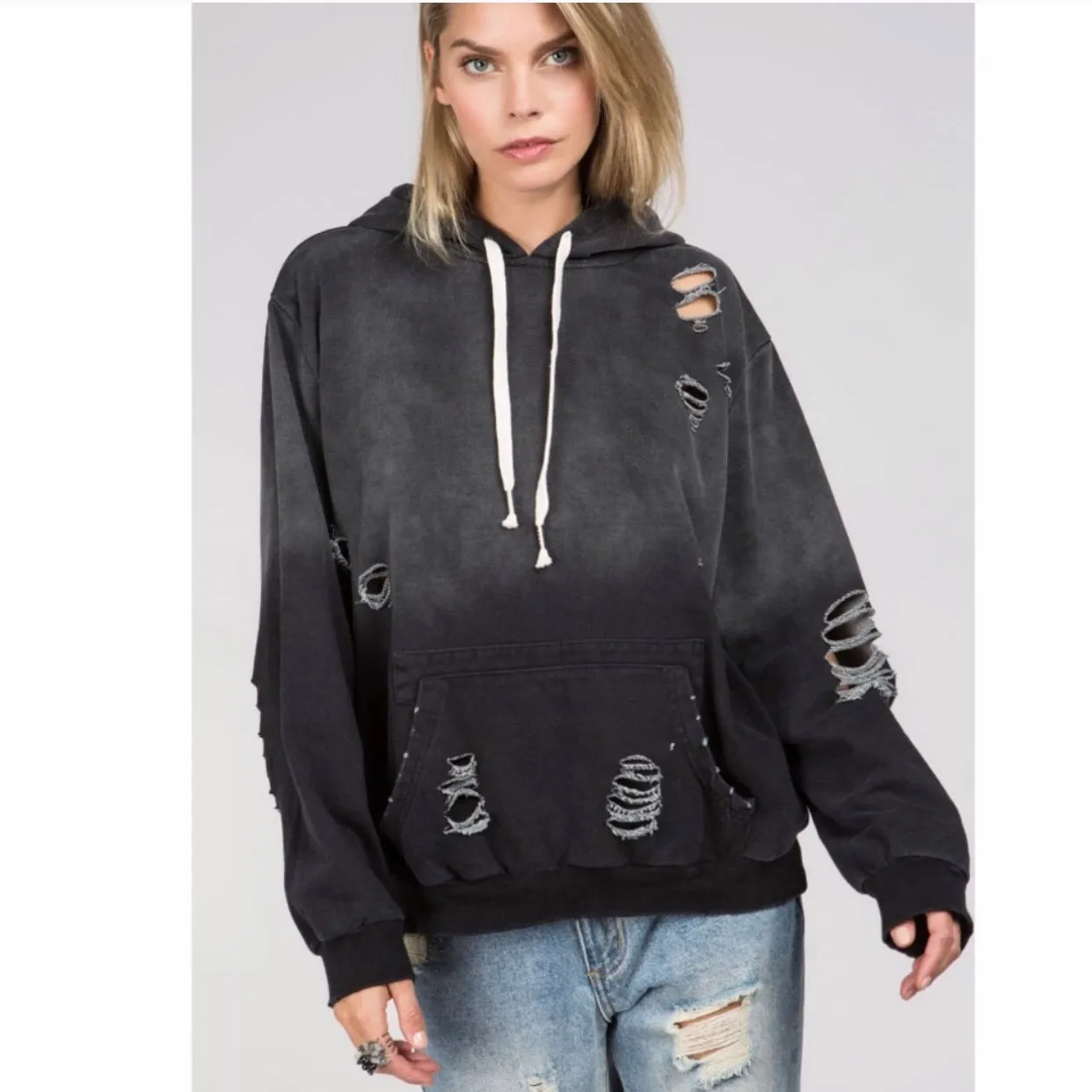 Distressed Hoody Black