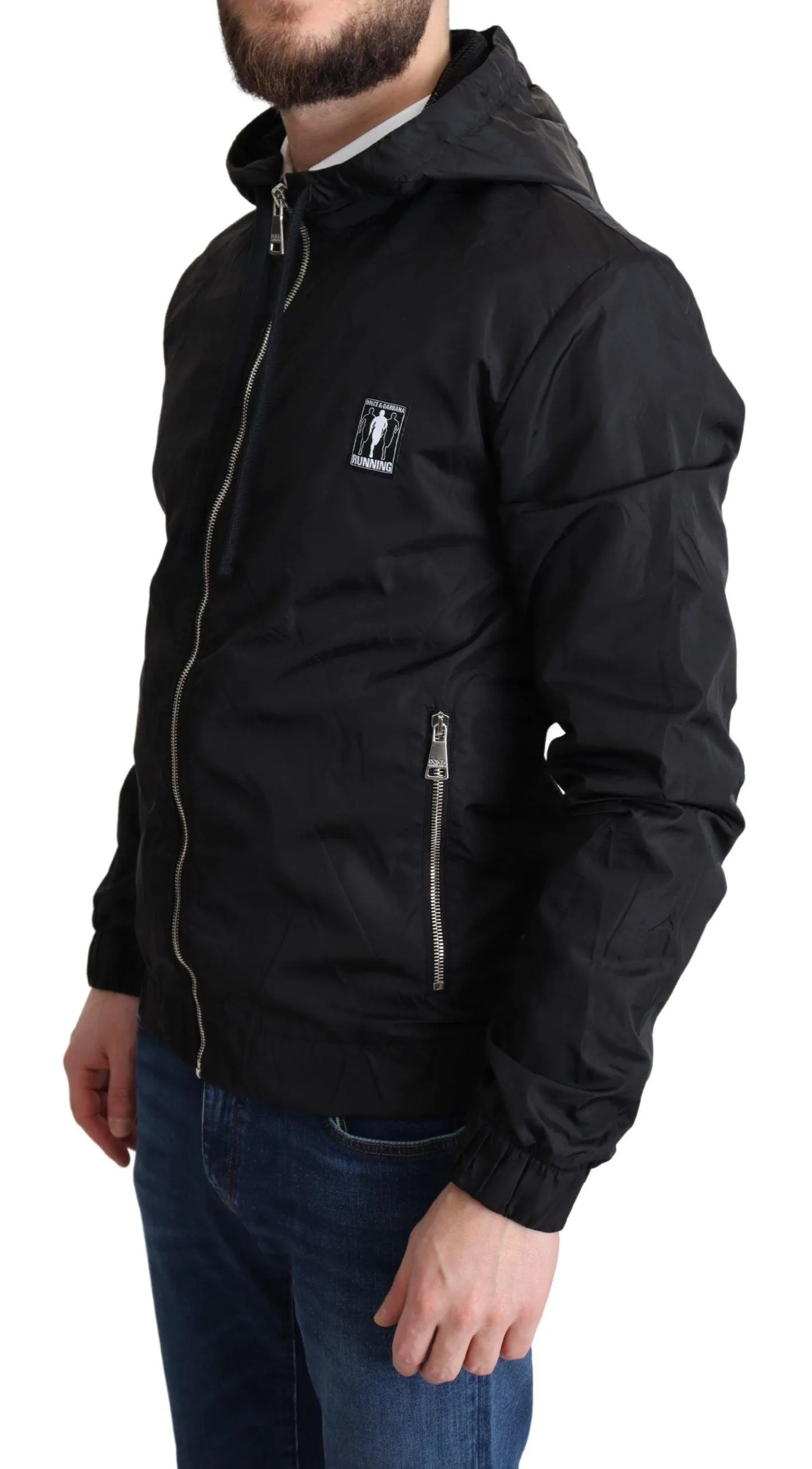 Dolce & Gabbana Black Windbreaker Hooded Sweater Jacket