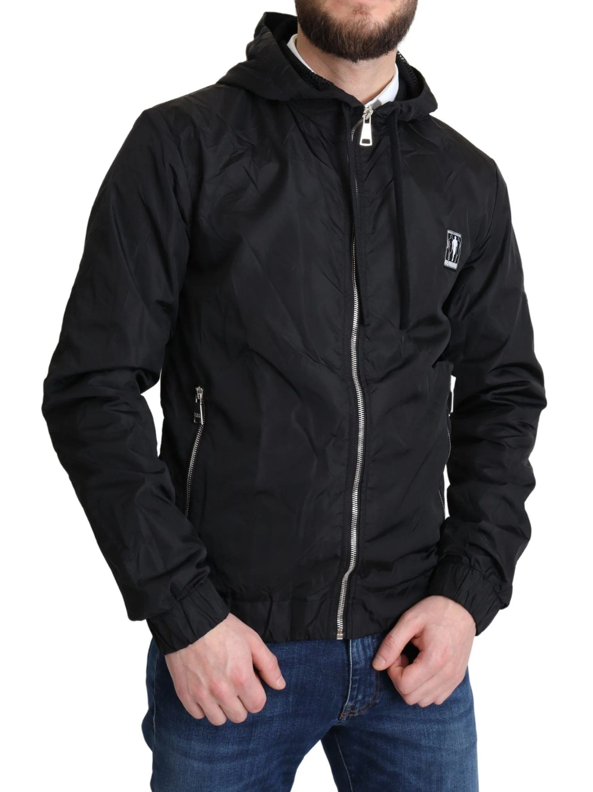 Dolce & Gabbana Black Windbreaker Hooded Sweater Jacket