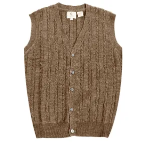 Extra Fine 'Zegna Baruffa' Merino Wool Button-Front Cable Knit Sleeveless Sweater Vest in Mushroom by Viyella