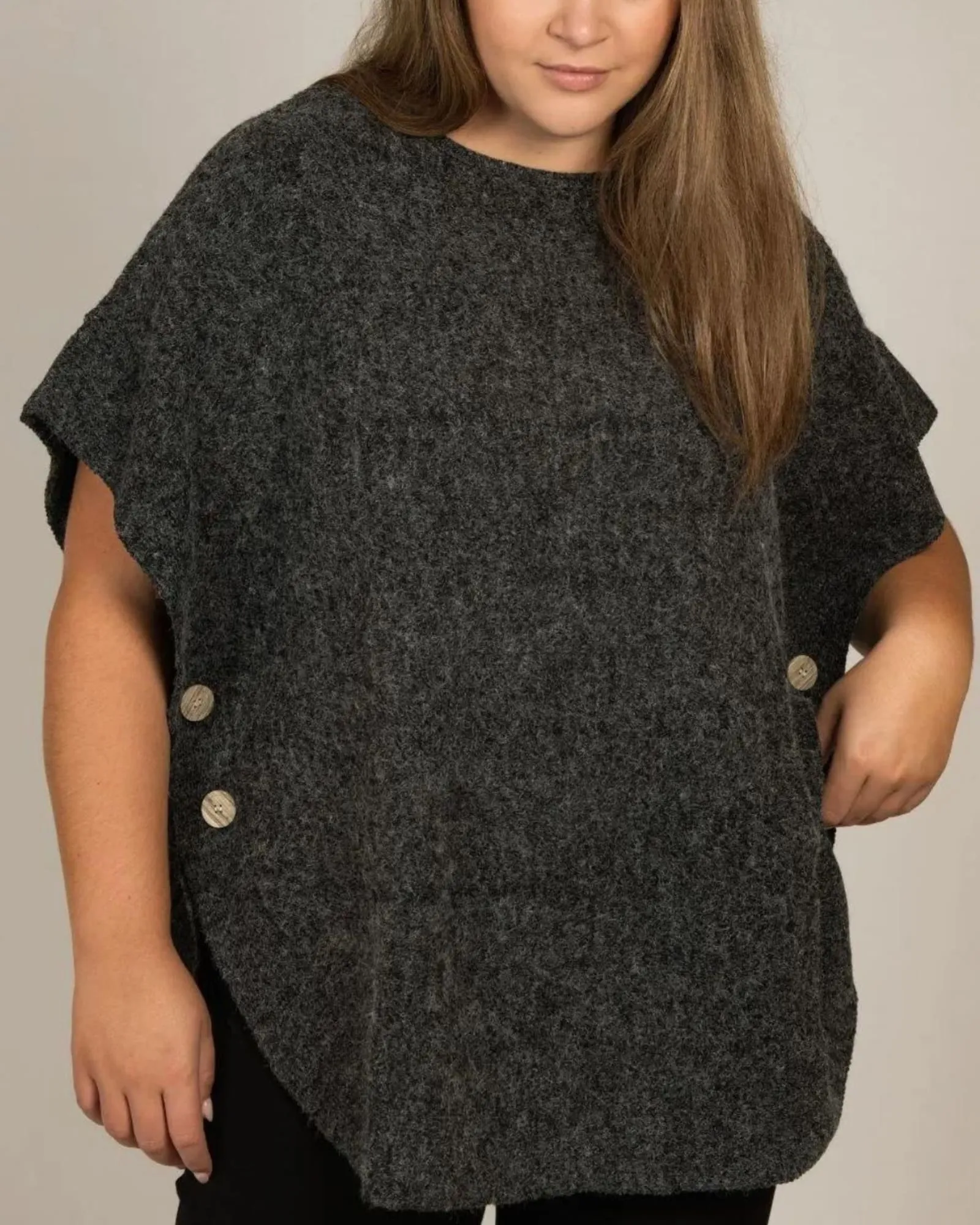 Gretchen Sweater Poncho Short Sleeves | Charcoal