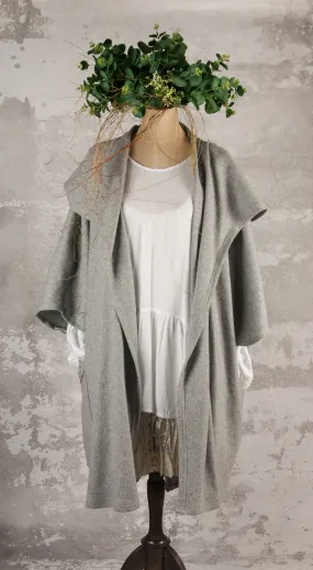 Grey merino hooded poncho jacket