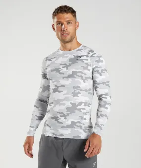 Gymshark Element Baselayer Long Sleeve Top - Light Grey Print