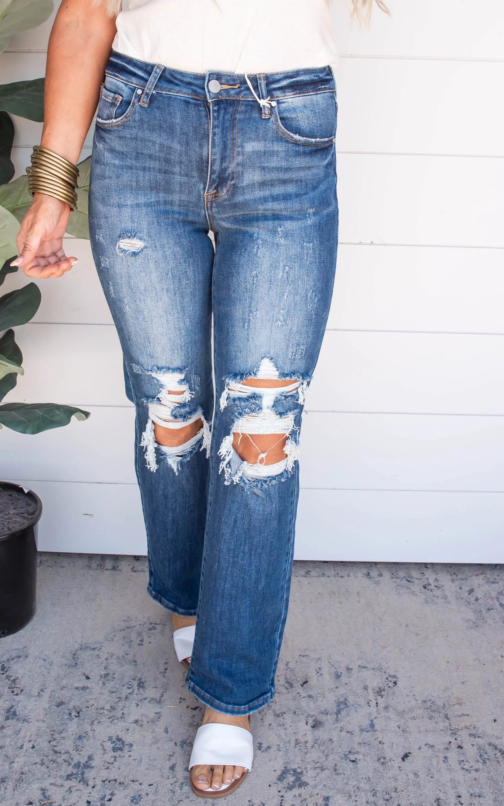 High Rise Distressed Loose Fit Straight Leg Jeans | Risen - Final Sale