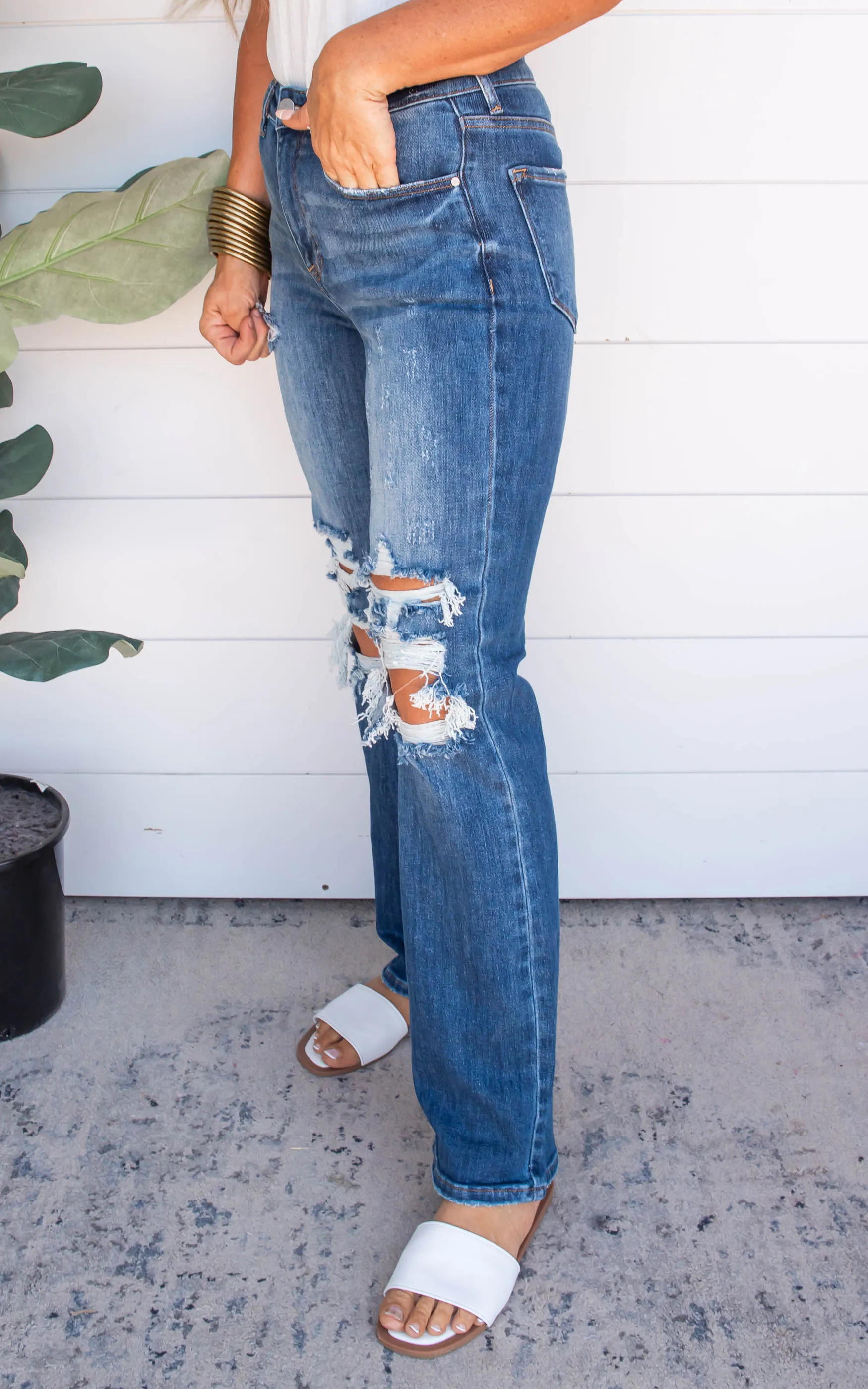 High Rise Distressed Loose Fit Straight Leg Jeans | Risen - Final Sale
