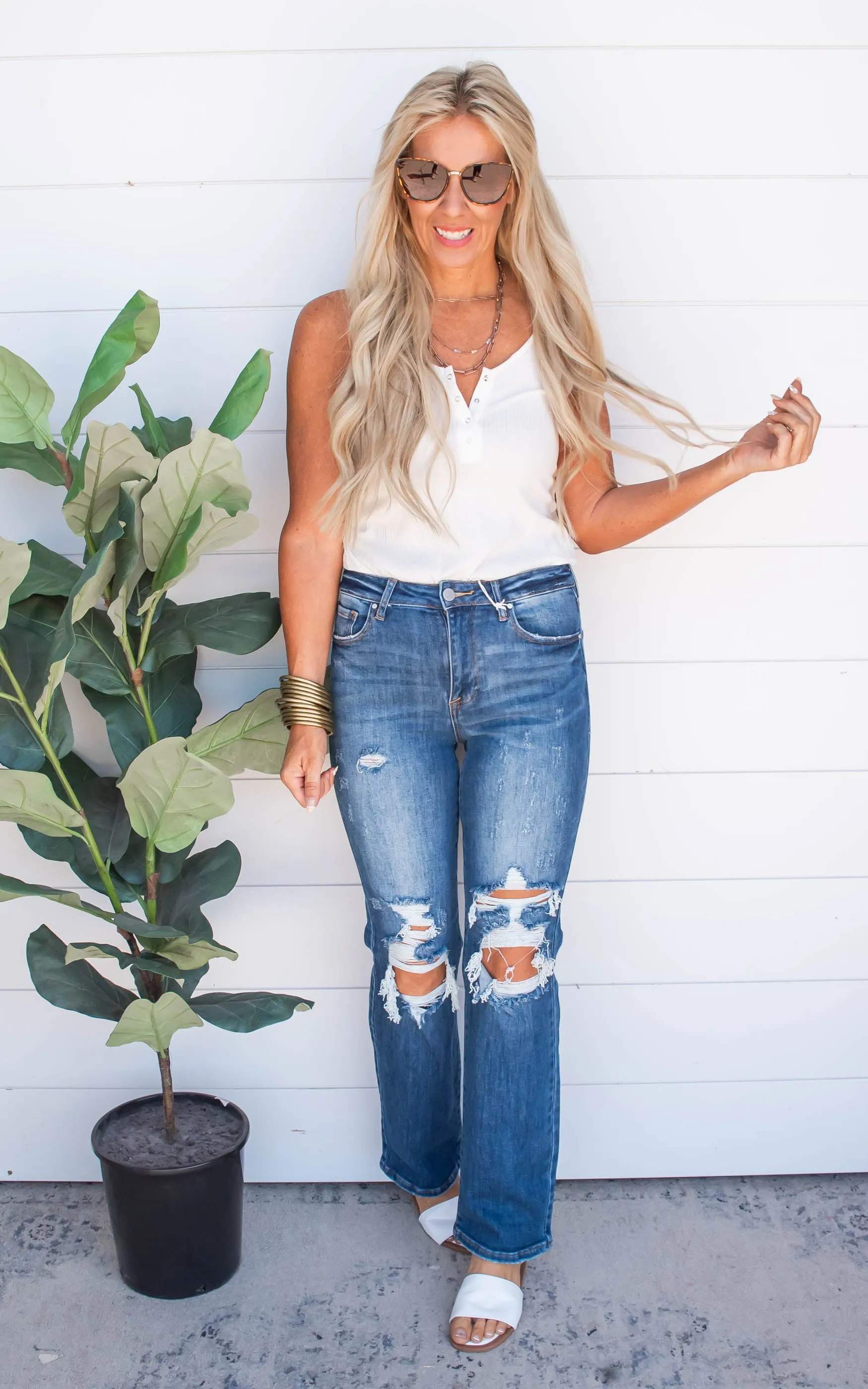 High Rise Distressed Loose Fit Straight Leg Jeans | Risen - Final Sale