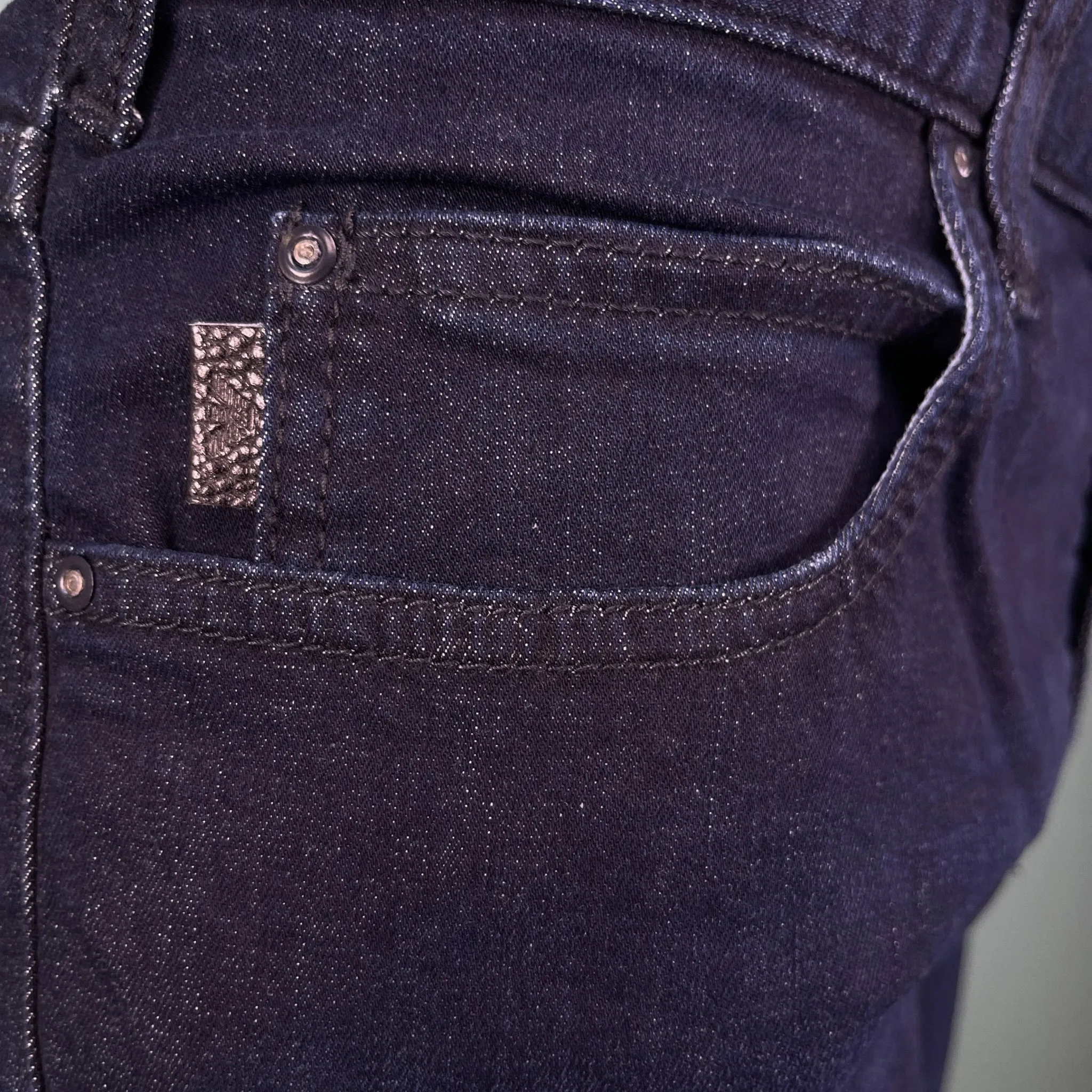 J45 Regular Fit 5 Pocket Black Eagle Distressed Belt Patch Jeans Blue