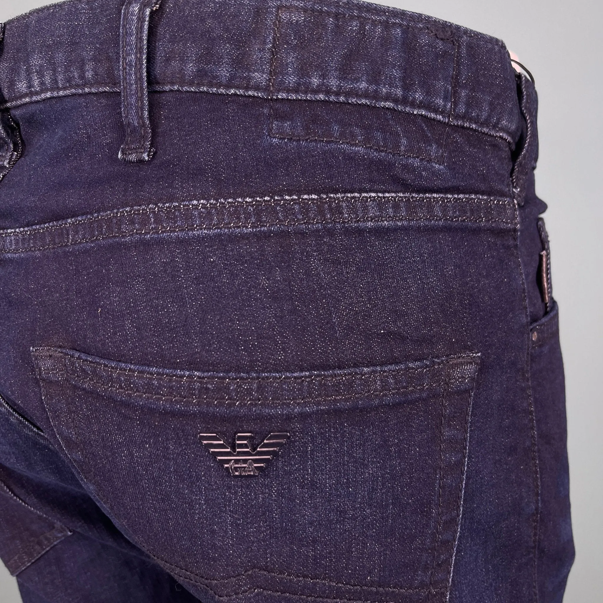 J45 Regular Fit 5 Pocket Black Eagle Distressed Belt Patch Jeans Blue
