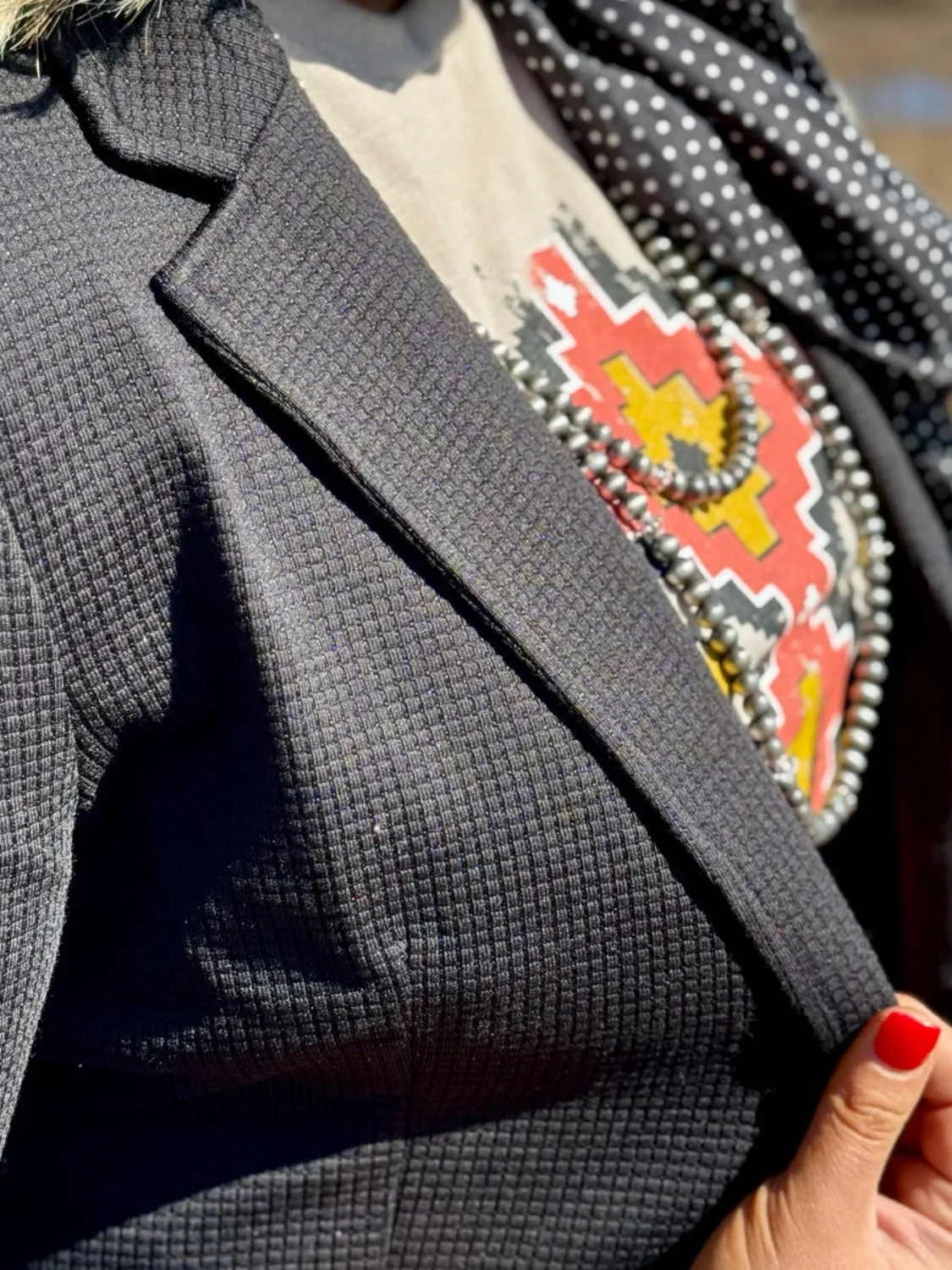JoJo Black Waffle Blazer by Texas True Threads