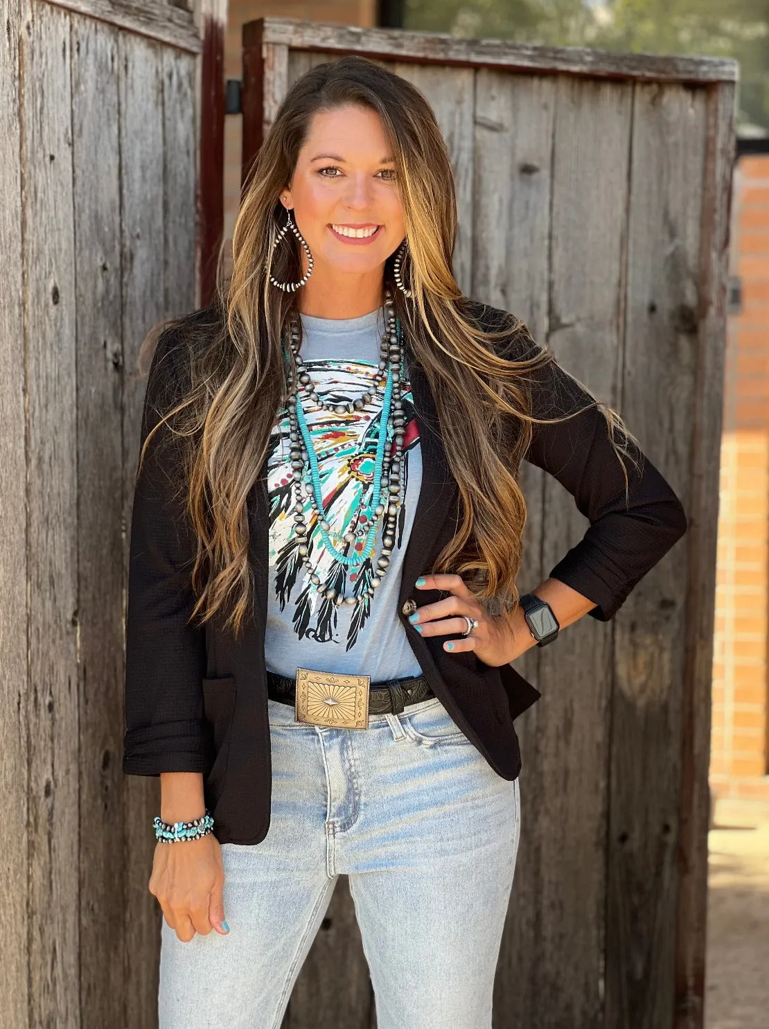 JoJo Black Waffle Blazer by Texas True Threads