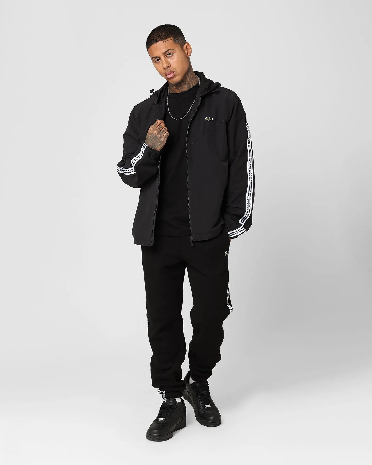 Lacoste Logo Tape Recycled Poly Windbreaker Jacket Black