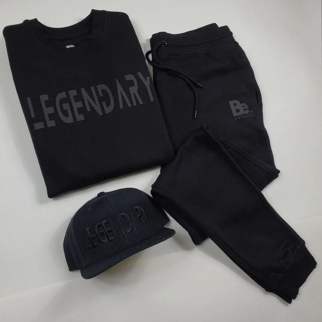 LEGENDARY PREMIUM BLACK  ON BLACK SWEATSHIRT AND JOGGER SET (UNISEX)