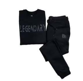 LEGENDARY PREMIUM BLACK  ON BLACK SWEATSHIRT AND JOGGER SET (UNISEX)