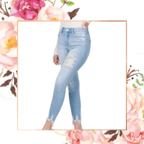 Light High-Rise Distressed Cropped Skinny Jeans