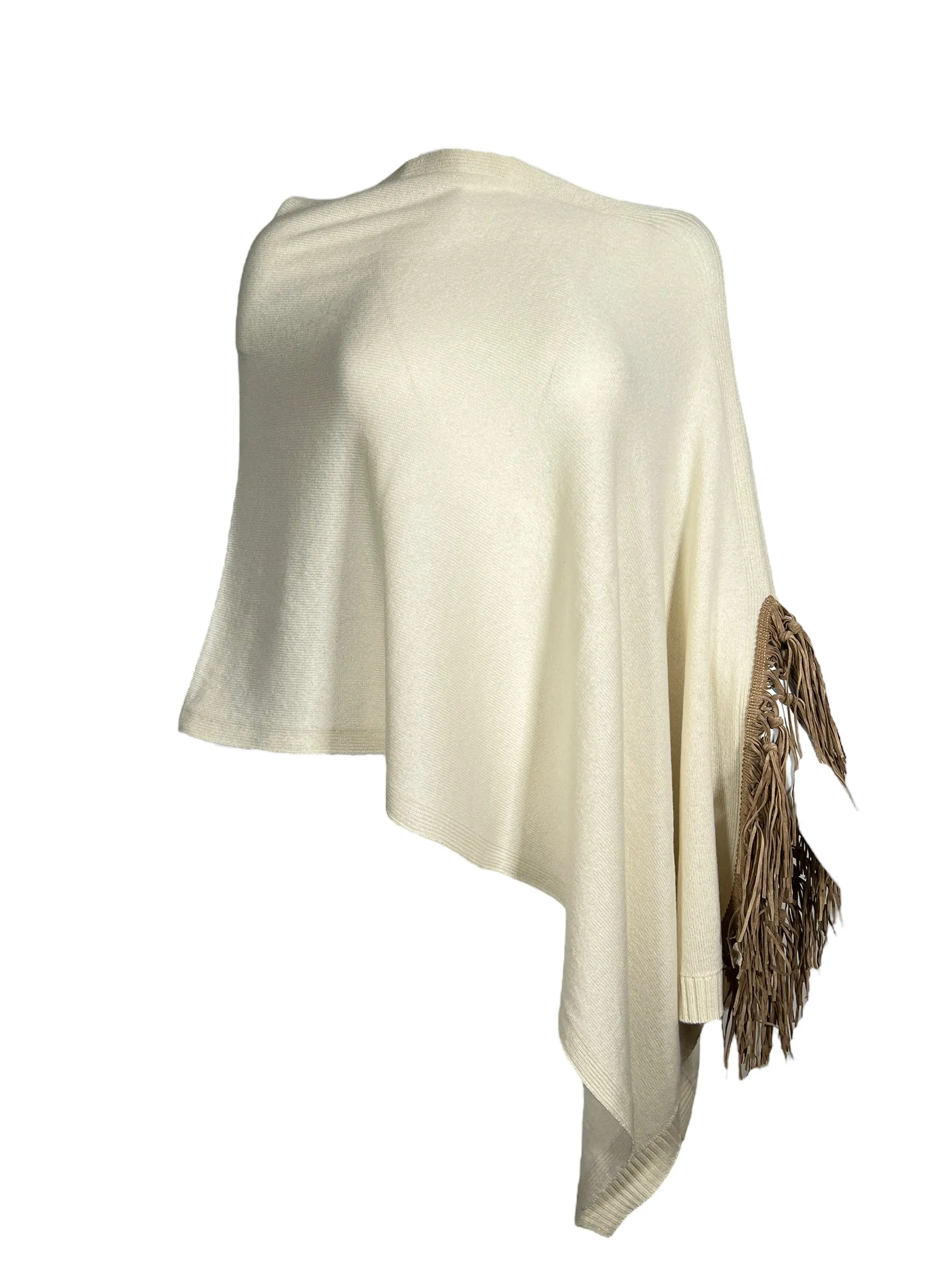LUIV FIRENZE CASHMERE FRINGE PONCHO - IVORY
