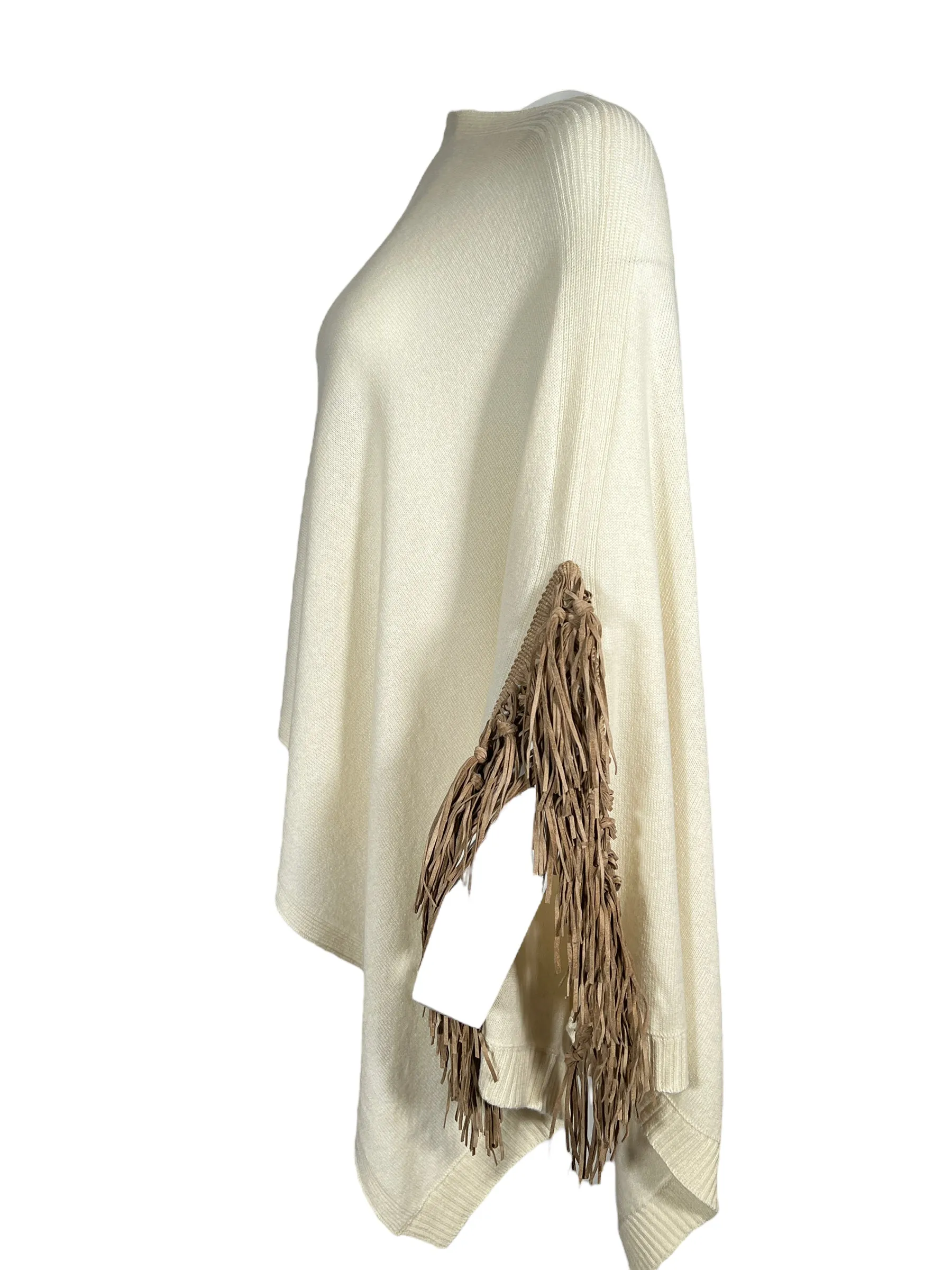 LUIV FIRENZE CASHMERE FRINGE PONCHO - IVORY