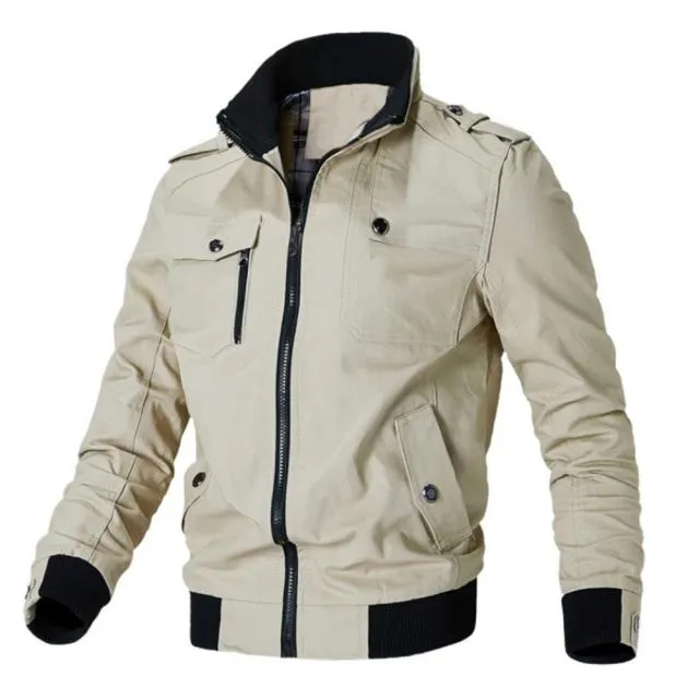 Men's Jacket Solid Color Stand Collar Slim Multi Pockets Jackets Zipper Casual Coat for Autumn Winter Jaket for men Waterproof