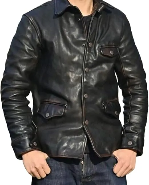 Men's Vintage Distressed Black Biker Leather Coat | Genuine Classic Black Slim Fit Coat | Casual Fashion Wear Leather Coat