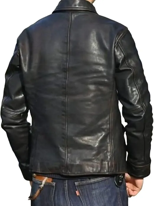 Men's Vintage Distressed Black Biker Leather Coat | Genuine Classic Black Slim Fit Coat | Casual Fashion Wear Leather Coat