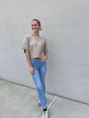 Mocha Cable Knit Cropped Sweater